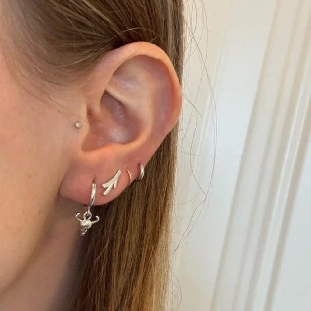 The Fia bull head sterling silver earrings hoop hoops bullhead western long hor